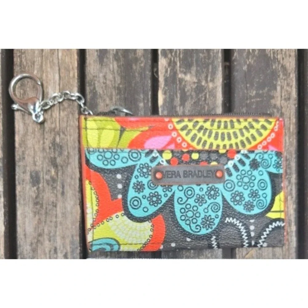 Vera Bradley Venetian Paisley Faux Leather Zip ID Case Keychain Wallet